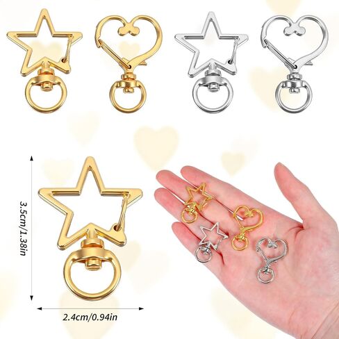Ckeychain Clasp ، Mabor 40pcs Star & Heart Keychain Clips - Zinc Alloy Debivel Snap Hooks for DIY ، وصنع المجوهرات ، وملحقات الحقيبة (الفضة ، الذهب) in Saudi Arabia