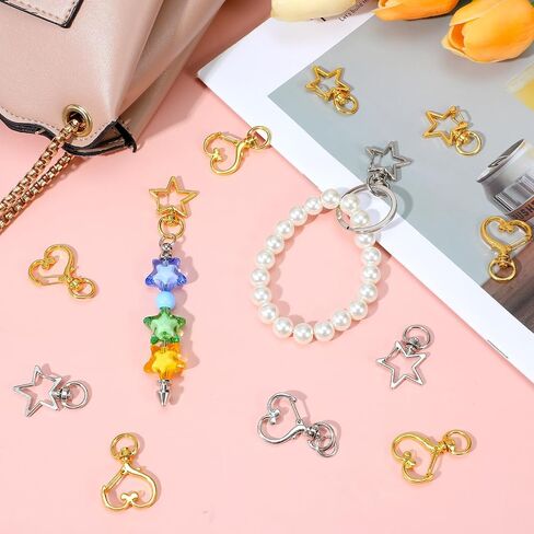 Ckeychain Clasp ، Mabor 40pcs Star & Heart Keychain Clips - Zinc Alloy Debivel Snap Hooks for DIY ، وصنع المجوهرات ، وملحقات الحقيبة (الفضة ، الذهب) in Saudi Arabia