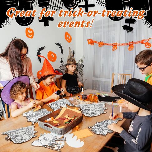 Chunful 6 Sets Large Paintable Halloween Ornaments Unfinished Wood Crafts to Paint Witches Wood Crafts for Painting Pumpkin Gnome Bat Cutouts DIY Ornaments for Adults Door Hanger Wall Decor in Saudi Arabia