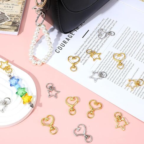 Ckeychain Clasp ، Mabor 40pcs Star & Heart Keychain Clips - Zinc Alloy Debivel Snap Hooks for DIY ، وصنع المجوهرات ، وملحقات الحقيبة (الفضة ، الذهب) in Saudi Arabia