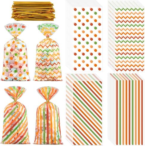 120 PCS Fall Cellophane Facs Facs Wave Wave Dot Candy Bags Autumn Goodie Gift Bag Bass Fall Fall Party Bage مع Twist Tistr in Saudi Arabia