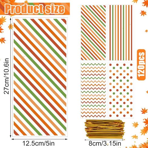 120 PCS Fall Cellophane Facs Facs Wave Wave Dot Candy Bags Autumn Goodie Gift Bag Bass Fall Fall Party Bage مع Twist Tistr in Saudi Arabia