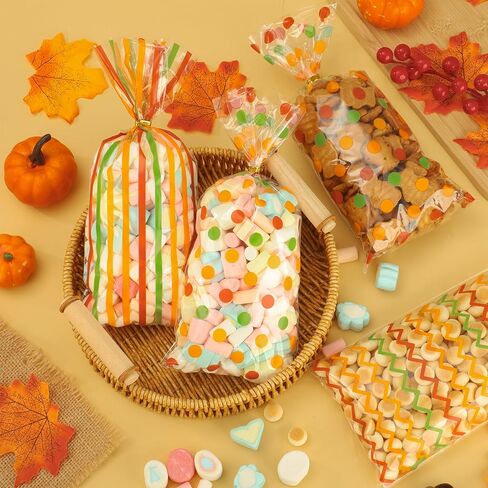 120 PCS Fall Cellophane Facs Facs Wave Wave Dot Candy Bags Autumn Goodie Gift Bag Bass Fall Fall Party Bage مع Twist Tistr in Saudi Arabia