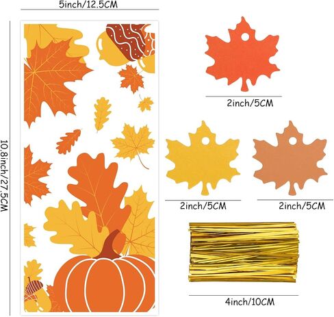 Whaline 120pcs أكياس سقوط السيلوفان مع علاقات ذهبية تويست و 120pcs لورق القيقب علامات الخريف حلوى الشكل التشيلو كيس البلاستيك تعامل مع حقيبة Goodie لعيد الشكر لصالح لوازم الطرف الخريف in Saudi Arabia