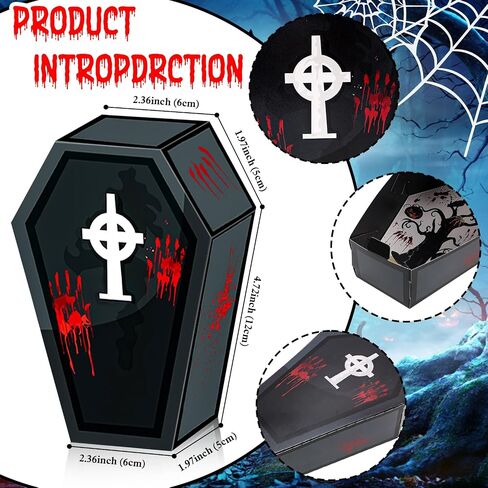 HOWAF 12 PCS Halloween Coffin Candy Boxes ، Halloween Treat Boxes Cross Spider Web Goodie Joxes for Trick أو Treat Party Decoration Supplies Spooky Halloweens Gift in Saudi Arabia