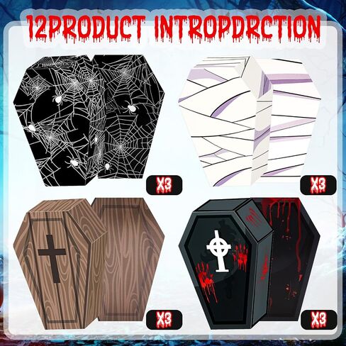 HOWAF 12 PCS Halloween Coffin Candy Boxes ، Halloween Treat Boxes Cross Spider Web Goodie Joxes for Trick أو Treat Party Decoration Supplies Spooky Halloweens Gift in Saudi Arabia