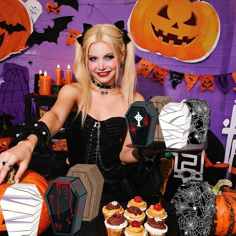 HOWAF 12 PCS Halloween Coffin Candy Boxes ، Halloween Treat Boxes Cross Spider Web Goodie Joxes for Trick أو Treat Party Decoration Supplies Spooky Halloweens Gift in Saudi Arabia