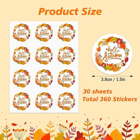 360 PCS Hello Fall Stickers for Envelopes, Round Hello Autumn Stickers for Kid Candy Bags Envelope Seals Gifts Card Fall Autumn Harvest Thanksgiving Party Favors Decoration, 1.5 in in Saudi Arabia