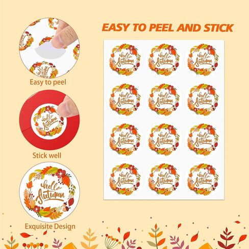 360 PCS Hello Fall Stickers for Envelopes, Round Hello Autumn Stickers for Kid Candy Bags Envelope Seals Gifts Card Fall Autumn Harvest Thanksgiving Party Favors Decoration, 1.5 in in Saudi Arabia
