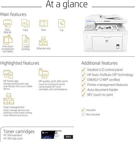 NewH-PLaser-Jet Pro MFP Wired Monochrome All-in-One Laser Printer, White - Print Scan Copy Fax - USB, NFC, Ethernet Connectivity, 30 ppm, 1200 x 1200 dpi, Auto 2-Sided Printing, 35-Sheet ADF in Saudi Arabia