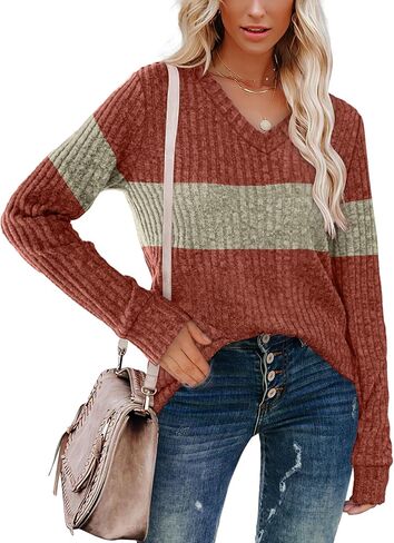 SAMPEEL V Neck Long Sleeve Shirts for Women Casual Fall Tops Lightweight Tunic Sweaters Fashion Clothes 2024 in Kuwait