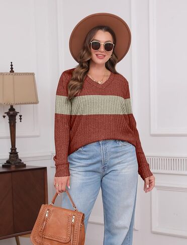 SAMPEEL V Neck Long Sleeve Shirts for Women Casual Fall Tops Lightweight Tunic Sweaters Fashion Clothes 2024 in Kuwait