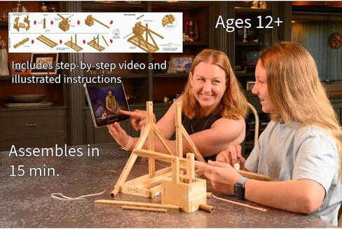 Wood Trebuchet kit for 12 and up, Fully Adjustable, launches 30+ ft. Made in America, Updated Design for 2025 in Saudi Arabia