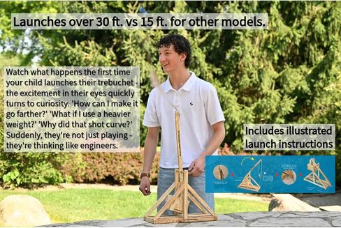 Wood Trebuchet kit for 12 and up, Fully Adjustable, launches 30+ ft. Made in America, Updated Design for 2025 in Saudi Arabia
