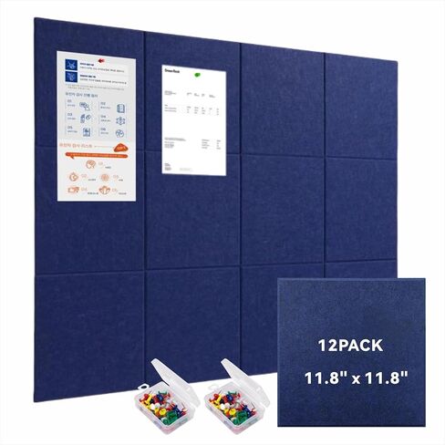 Large Cork Bulletin Board for Wall 47" x 35", 12 Pack Black Felt Pin Board with 60 Pushpins and 72 Safe Removable Adhesive Tabs, Felt Wall Tiles for Office（Black） in Kuwait