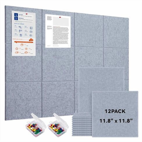 Large Cork Bulletin Board for Wall 47" x 35", 12 Pack Black Felt Pin Board with 60 Pushpins and 72 Safe Removable Adhesive Tabs, Felt Wall Tiles for Office（Black） in Kuwait