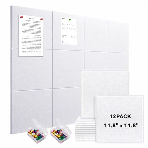 Large Cork Bulletin Board for Wall 47" x 35", 12 Pack Black Felt Pin Board with 60 Pushpins and 72 Safe Removable Adhesive Tabs, Felt Wall Tiles for Office（Black） in Kuwait