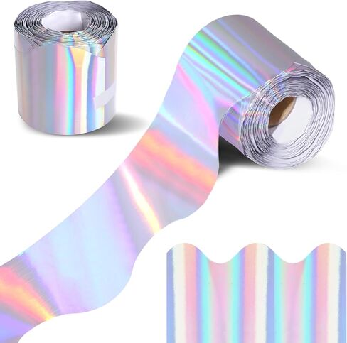 65 Feet Iridescent Bulletin Board Borders Holographic Scalloped Bulletin Board Trims Classroom Shine Decorative for Iridescent Birthday Party Wedding Home School in Saudi Arabia