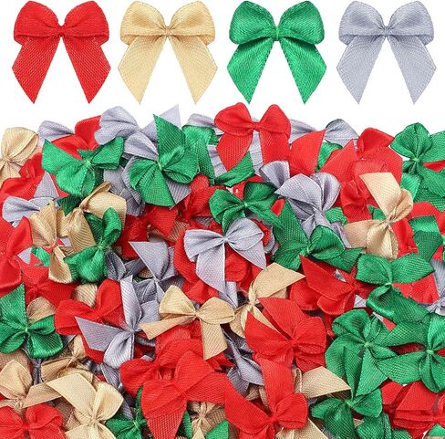 SYHOITE 150 PCS Christmas Mini Bow Tiny Tipt Tipt Tipt Handmade Craft Ribbon Bow Hair Small Holiday Ribbon Craft Supply for DIY Decor (الذهب ، الفضة ، الأحمر ، الأخضر) in Saudi Arabia