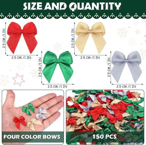 SYHOITE 150 PCS Christmas Mini Bow Tiny Tipt Tipt Tipt Handmade Craft Ribbon Bow Hair Small Holiday Ribbon Craft Supply for DIY Decor (الذهب ، الفضة ، الأحمر ، الأخضر) in Saudi Arabia