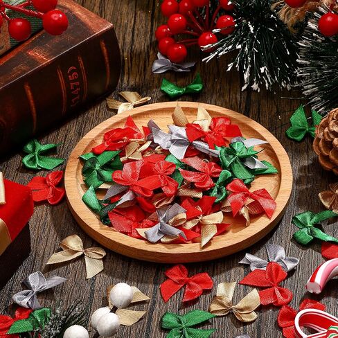 SYHOITE 150 PCS Christmas Mini Bow Tiny Tipt Tipt Tipt Handmade Craft Ribbon Bow Hair Small Holiday Ribbon Craft Supply for DIY Decor (الذهب ، الفضة ، الأحمر ، الأخضر) in Saudi Arabia