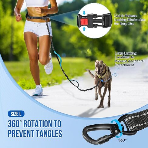 Slowton Hands Free Dog Leash - مع حقيبة سستة قابلة للإزالة ، بونجي لامتصاص الصدمات ، مقبض مزدوج وغرز عاكسة ، مقود خصري قابل للتعديل على نطاق واسع للكلاب يمشي (L ، لكلب واحد) in Kuwait