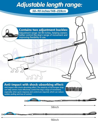 Hands Free Dog Leash & Car Seatbelt-4.8-7.5 FT Bungee Bungee Leash ، 2in1 حزام الكلب الخصر للمشي ، الجري والمشي ، إلخ. in Kuwait