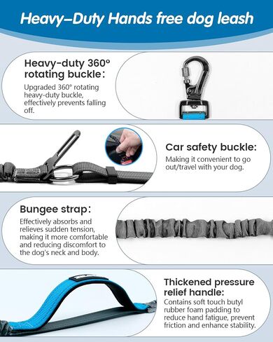 Hands Free Dog Leash & Car Seatbelt-4.8-7.5 FT Bungee Bungee Leash ، 2in1 حزام الكلب الخصر للمشي ، الجري والمشي ، إلخ. in Kuwait