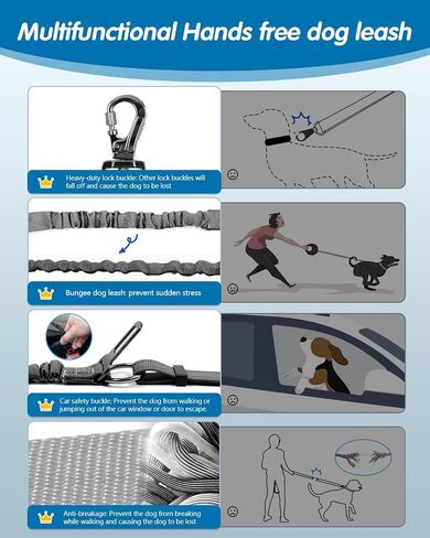 Hands Free Dog Leash & Car Seatbelt-4.8-7.5 FT Bungee Bungee Leash ، 2in1 حزام الكلب الخصر للمشي ، الجري والمشي ، إلخ. in Kuwait