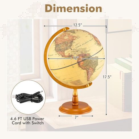 GOPLUS 12 Ingly World World Globe ، Light Up Dottating Globe Night Lamp مع حامل خشبي ، جغرافيا تزيين سطح المكتب. in Saudi Arabia