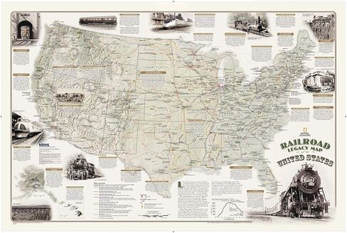 خريطة National Geographic Railroad Legacy لخريطة جدار الولايات المتحدة - مغلفة (حجم الملصق: 36 × 24 بوصة) (خريطة المرجع الجغرافي الوطنية) in Saudi Arabia