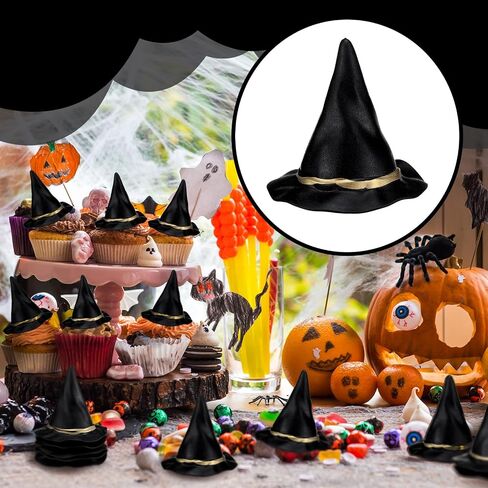 Weysat 24 PCS Halloween Mini Witch Hats 3 '' Black Plastic Wizard Hats for Diy Crafts Botts Toppers Halloween Dollhous in Saudi Arabia