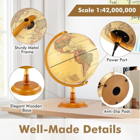 GOPLUS 12 Ingly World World Globe ، Light Up Dottating Globe Night Lamp مع حامل خشبي ، جغرافيا تزيين سطح المكتب. in Saudi Arabia