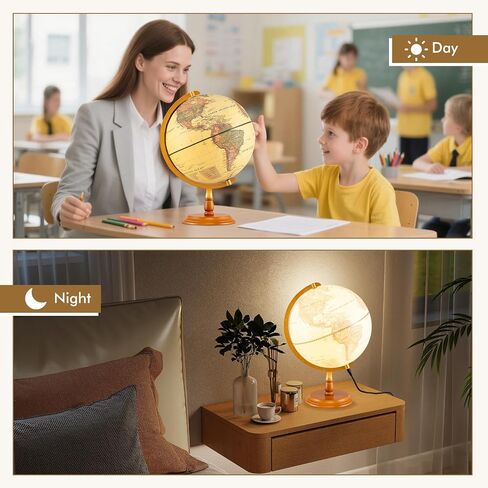 GOPLUS 12 Ingly World World Globe ، Light Up Dottating Globe Night Lamp مع حامل خشبي ، جغرافيا تزيين سطح المكتب. in Saudi Arabia