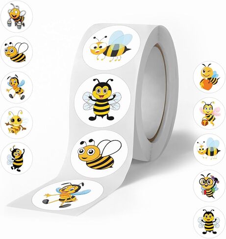 500pcs Bee Sticker for Kids Boy Teacher ، 1 Roll 10 Styles Cute Insecta Conslies Condract Space Space Supplies Supplies Divisions Sticker Animal Party Secal (Bee) in Kuwait