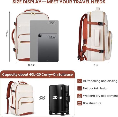 40L Large Travel Backpack for Women,Carry On Luggage with 4 Packing Cubes, Airline Approved Weekender Backpacks for Personal Items fits 17 Inch Laptop in Saudi Arabia