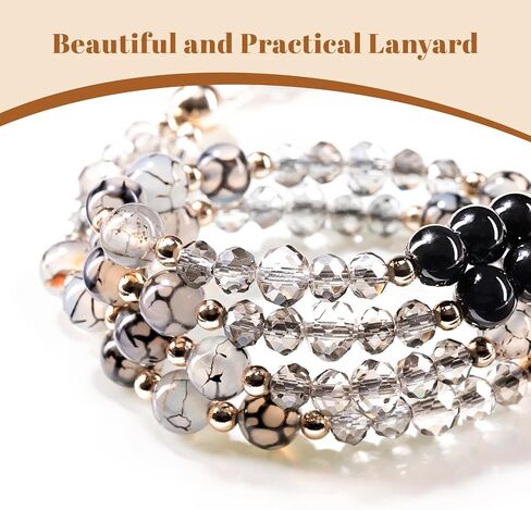 HappyHapi Teacher Lanyards for Id Badges and Keys, Retractable Natural Stone Beaded Lanyard for Women Cute with Id Holder, Black in Kuwait