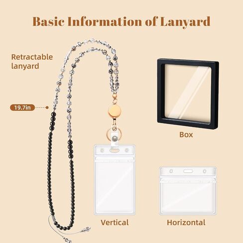 HappyHapi Teacher Lanyards for Id Badges and Keys, Retractable Natural Stone Beaded Lanyard for Women Cute with Id Holder, Black in Kuwait