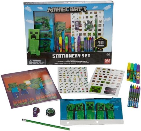 Innovative Designs Mine Craft Kids Coloring Art and Sticker Set,30 Pcs.School and Craft Supplies with Pencil Case,Blue in Saudi Arabia
