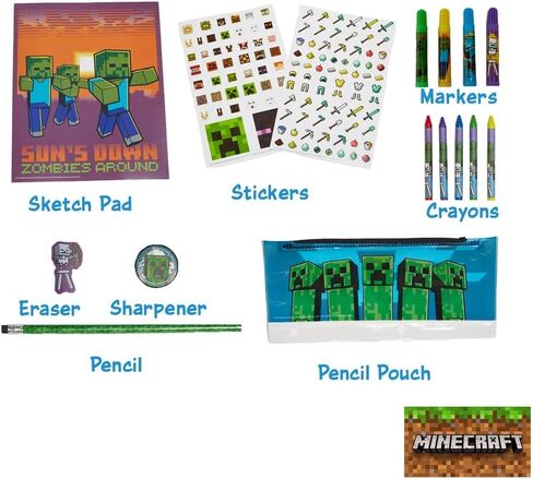 Innovative Designs Mine Craft Kids Coloring Art and Sticker Set,30 Pcs.School and Craft Supplies with Pencil Case,Blue in Saudi Arabia