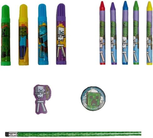Innovative Designs Mine Craft Kids Coloring Art and Sticker Set,30 Pcs.School and Craft Supplies with Pencil Case,Blue in Saudi Arabia