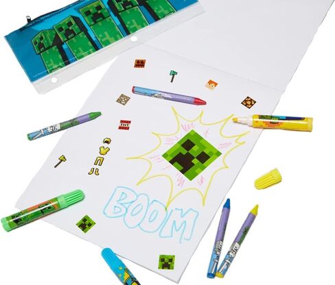 Innovative Designs Mine Craft Kids Coloring Art and Sticker Set,30 Pcs.School and Craft Supplies with Pencil Case,Blue in Saudi Arabia