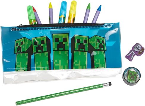 Innovative Designs Mine Craft Kids Coloring Art and Sticker Set,30 Pcs.School and Craft Supplies with Pencil Case,Blue in Saudi Arabia