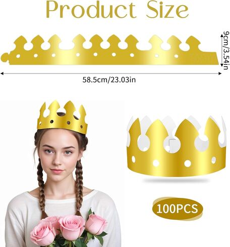 100 قطعة تاج عيد ميلاد ، غولدن كينج تاج قابلة للطي وقبعات الورق القابلة للتعديل قبعات حفلة عيد ميلاد للاحتفال بالاحتفال بالدعامات الدعائم in Kuwait