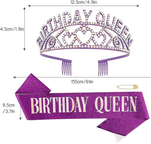 Cavetee Purple Queen Rhinestone Tiara and Sash - عيد ميلاد Tiara و Sash Party تفضل ديكورات بريق للنساء (رسالة متعددة الألوان) in Saudi Arabia