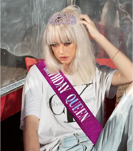 Cavetee Purple Queen Rhinestone Tiara and Sash - عيد ميلاد Tiara و Sash Party تفضل ديكورات بريق للنساء (رسالة متعددة الألوان) in Saudi Arabia
