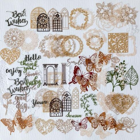 60pcs عتيقة Hollow Scrapbook Paper Scrapbook Supplies Paper Paper ، Lace Journaling Supplies for Junk Journer Planner Gift Wraps Craft Craft Making Collage DIY مصنوعة يدويًا الزخرفة in Saudi Arabia