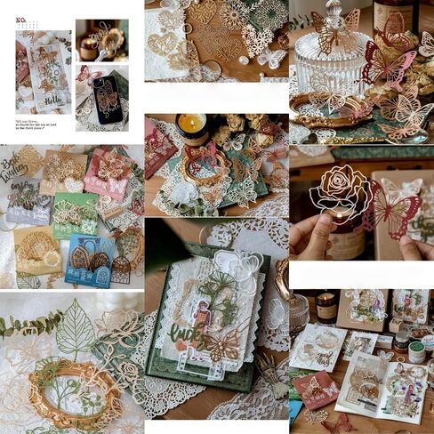 60pcs عتيقة Hollow Scrapbook Paper Scrapbook Supplies Paper Paper ، Lace Journaling Supplies for Junk Journer Planner Gift Wraps Craft Craft Making Collage DIY مصنوعة يدويًا الزخرفة in Saudi Arabia