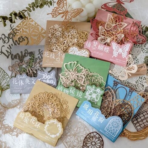 60pcs عتيقة Hollow Scrapbook Paper Scrapbook Supplies Paper Paper ، Lace Journaling Supplies for Junk Journer Planner Gift Wraps Craft Craft Making Collage DIY مصنوعة يدويًا الزخرفة in Saudi Arabia