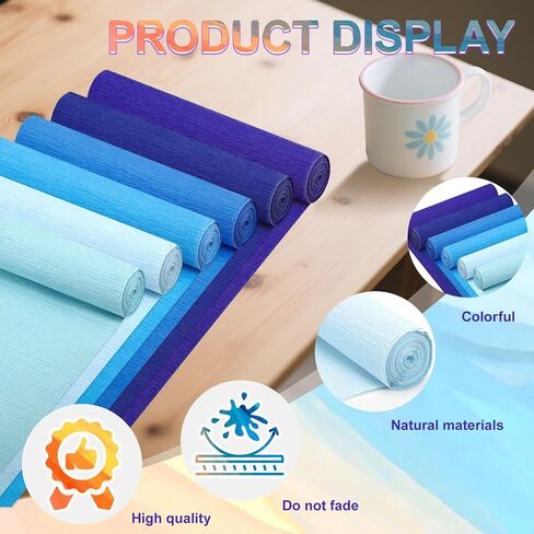 6 Rolls Crepe Paper Streamers, 10 Inch x 8 Feet Flower Making Kits with Floral Tape and Stem Wire for Birthday Party Wedding (Blue) in Kuwait